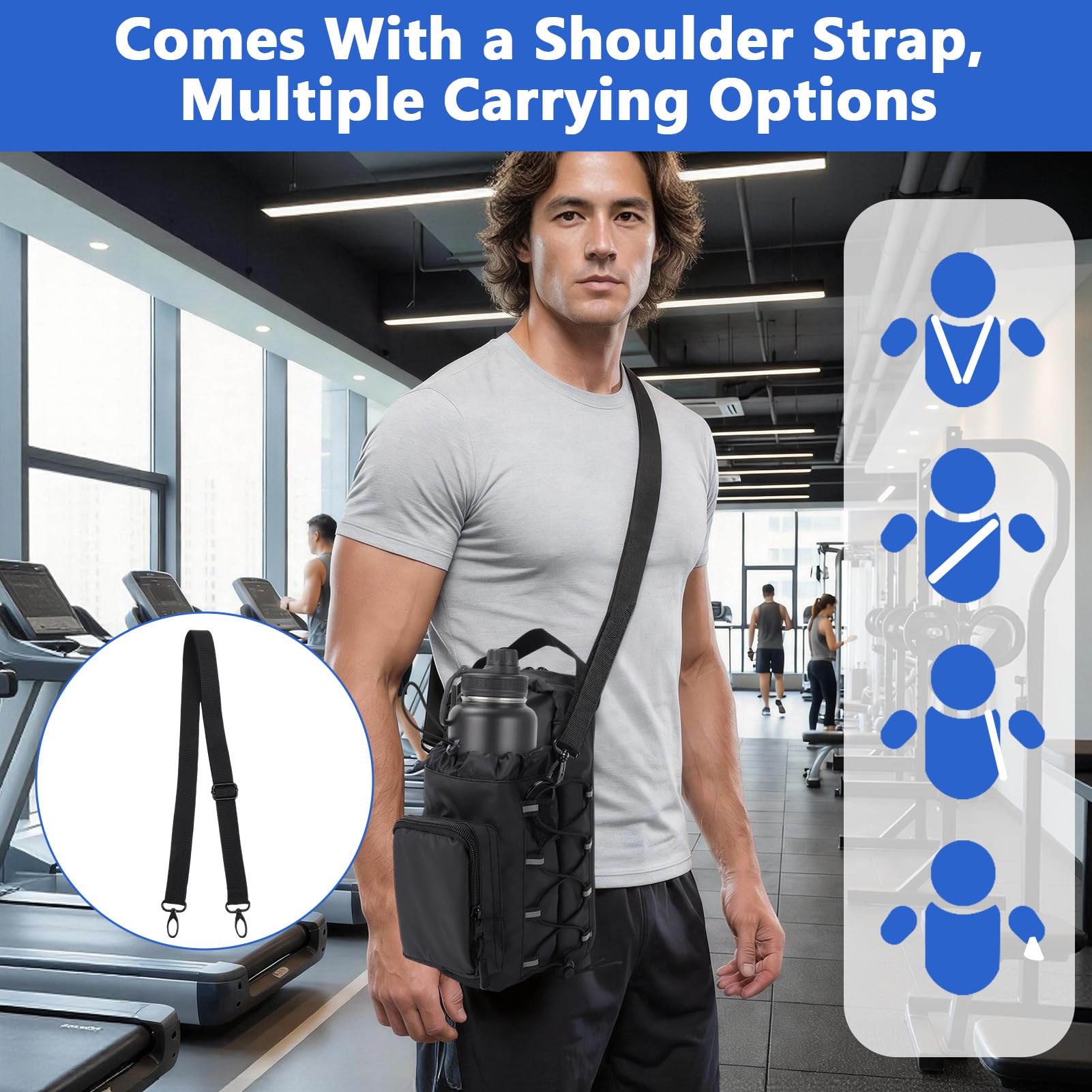 Bolsa magnética impermeable pequeña para gimnasio, viajes, deporte (correa negra)