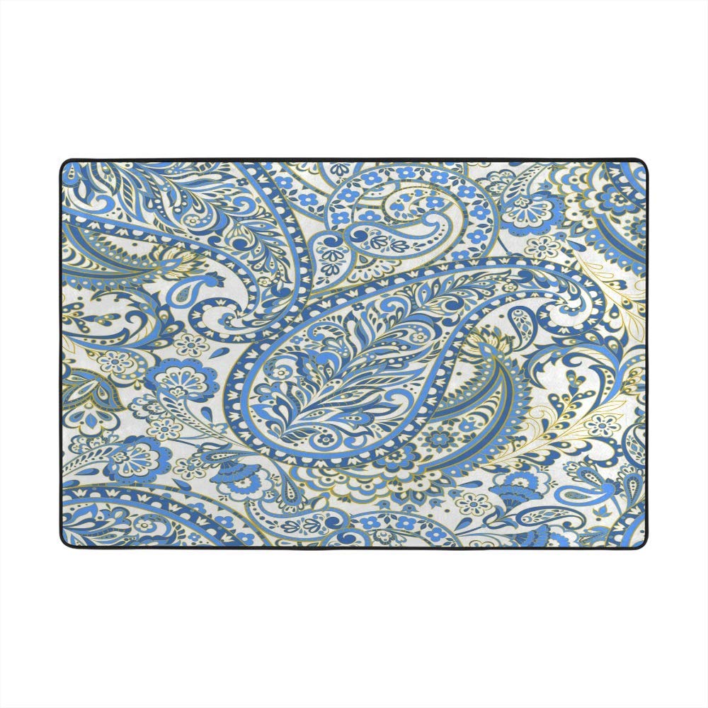 Tapis de salon en velours corail bleu grand format fleuri