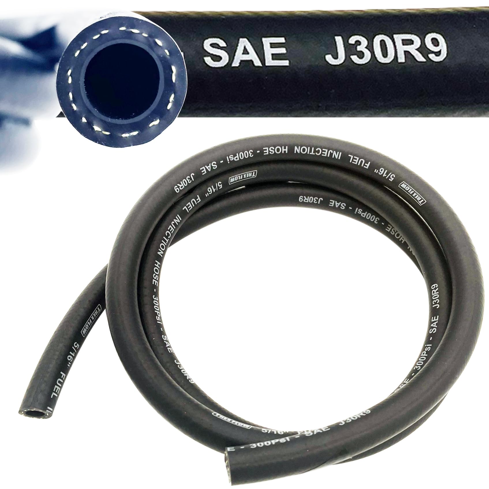 TREXFLOW TF SAE 30R9 Fuel Hose Line 5/16 Fuel injection hose 5FT Length High Pressure SAE30R9 Push Lock hose 300 psi (5FT, 5/16" ID)