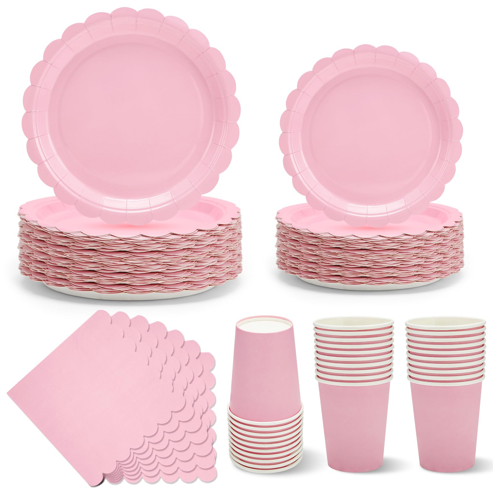 120 Pcs Pink Paper Plates, Cups and Napkins Disposable Set Supplies for Birthday Wedding Holiday Graduation Baby Shower Decorations 30 Guests