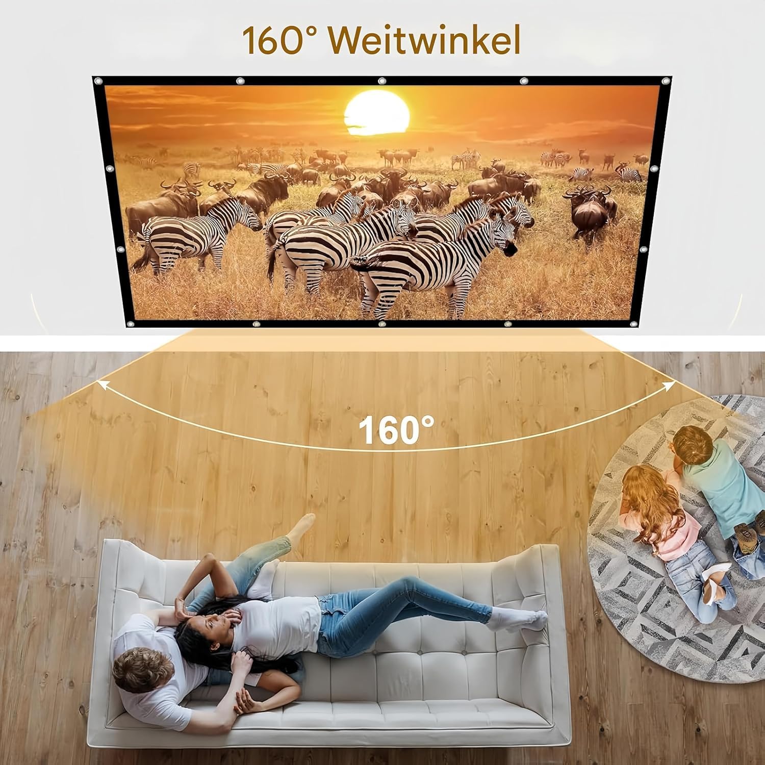 Leinwand Beamer 100 Zoll, 16:9 HD Projektionsleinwand 220 × 124 cm, faltbar & knitterarm, tragbare Beamer Leinwand für Heimkino, Garten, Camping und Büro