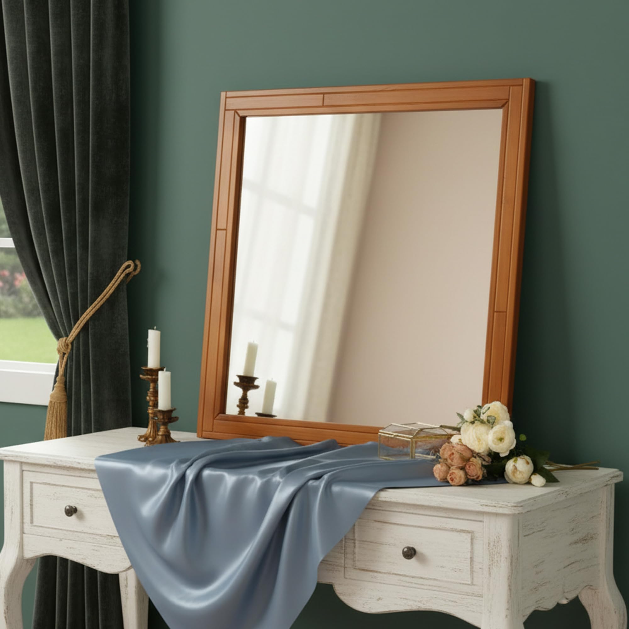 ZIYOO Square Wooden Mirror 30x30 Inch Wood Framed Farmhouse Bathroom Vanity Decor Wood 30 x 30