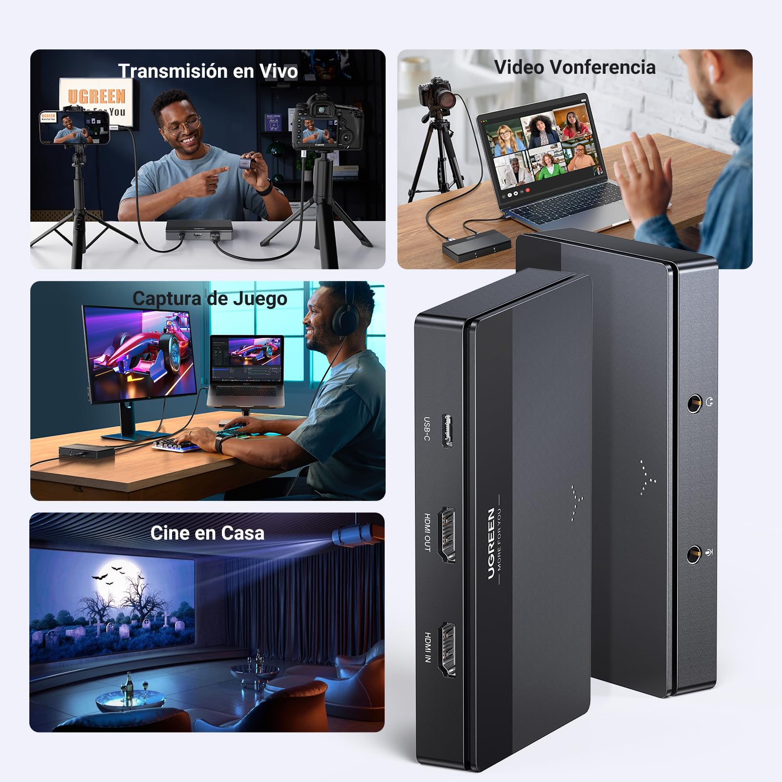 UGREEN Capturadora Vídeo HDMI USB C 1080P 60FPS Streaming 4K Grabación en Bucle Compatible con Switch PS5 PS4 Xbox TV Stick DSLR MacBook iPad Pro PC Teléfono