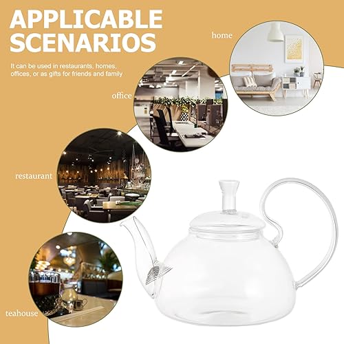 Miniatura 4 de SHERCHPRY Tetera de vidrio de 21.1 fl oz, tetera de flores de vidrio con infusor extraíble, tetera de vidrio para estufa, pequeña tetera de vidrio