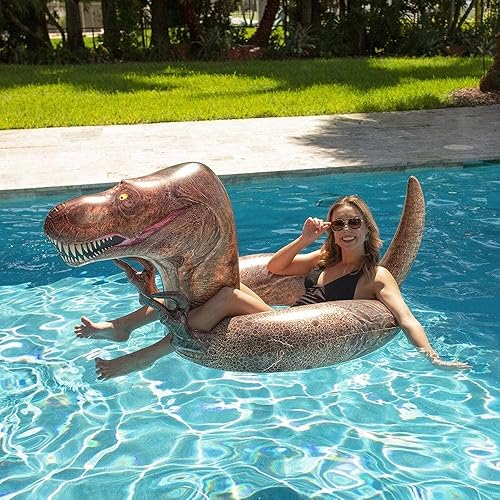 Miniatura 2 de PoolCandy - Tubo inflable de dinosaurio T-Rex de 42 pulgadas de ancho. Perfecto para cualquier ocasión, este dinosaurio prehistórico está listo para