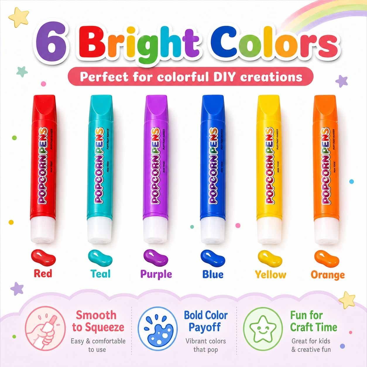 Popcorn Pens, 2026 New Popcorn Pen Puffy, 3D Drawing Kit for Kids, Create Fun Textured Artwork on Cards and Crafts, Creative Activity Supplies for School Projects and Gifts (12pcs,3 Box)