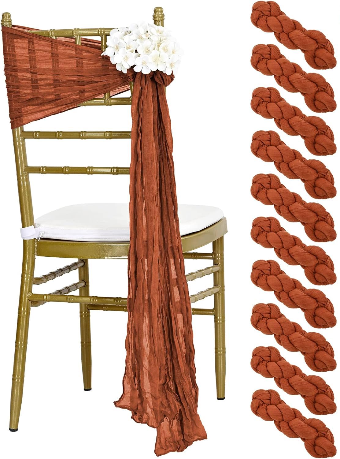 MDS Pack of 50 PCS Cheesecloth Chair Sashes 17”x70” Gauze Rustic Aisle Decorations Designed Chair Bows for Wedding Birthday Baby Shower Reception