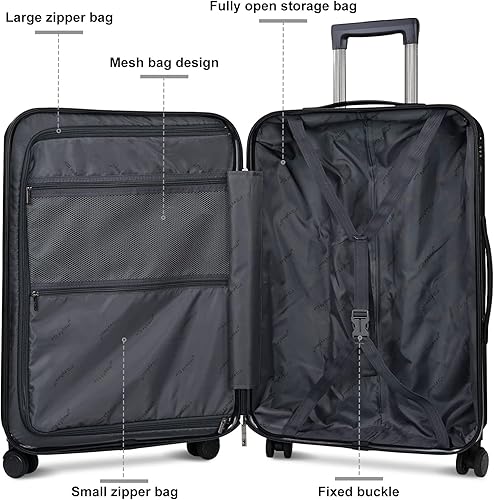 Miniatura 2 de Feyabul 828 - Equipaje de mano rígido con ruedas giratorias, maleta ligera con cerradura TSA, Negro, 20in&24in&28in(3 Piece Luggage Sets)