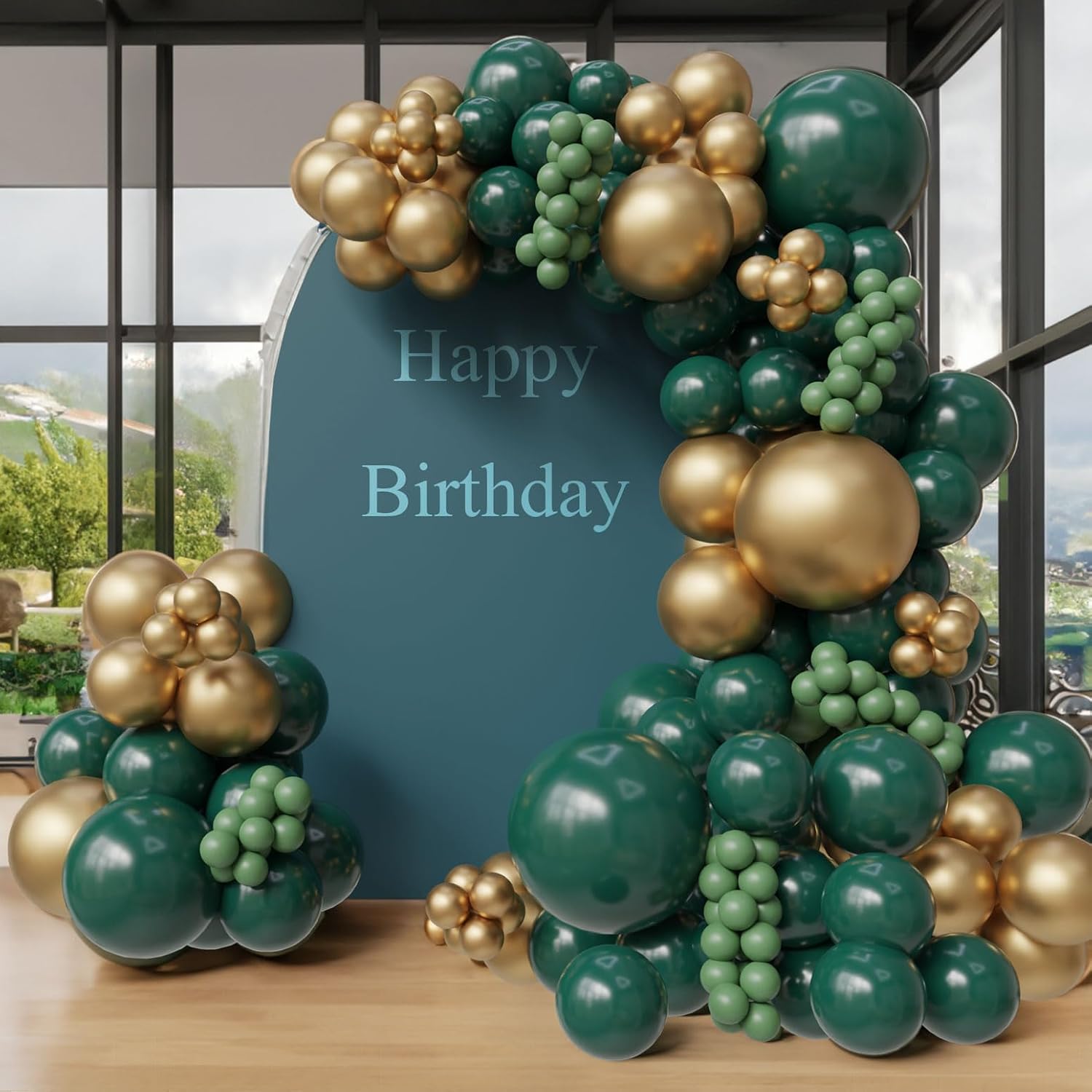 Amazon.com: 143Pc Emerald Green and Gold balloon Garland Dark Green ...