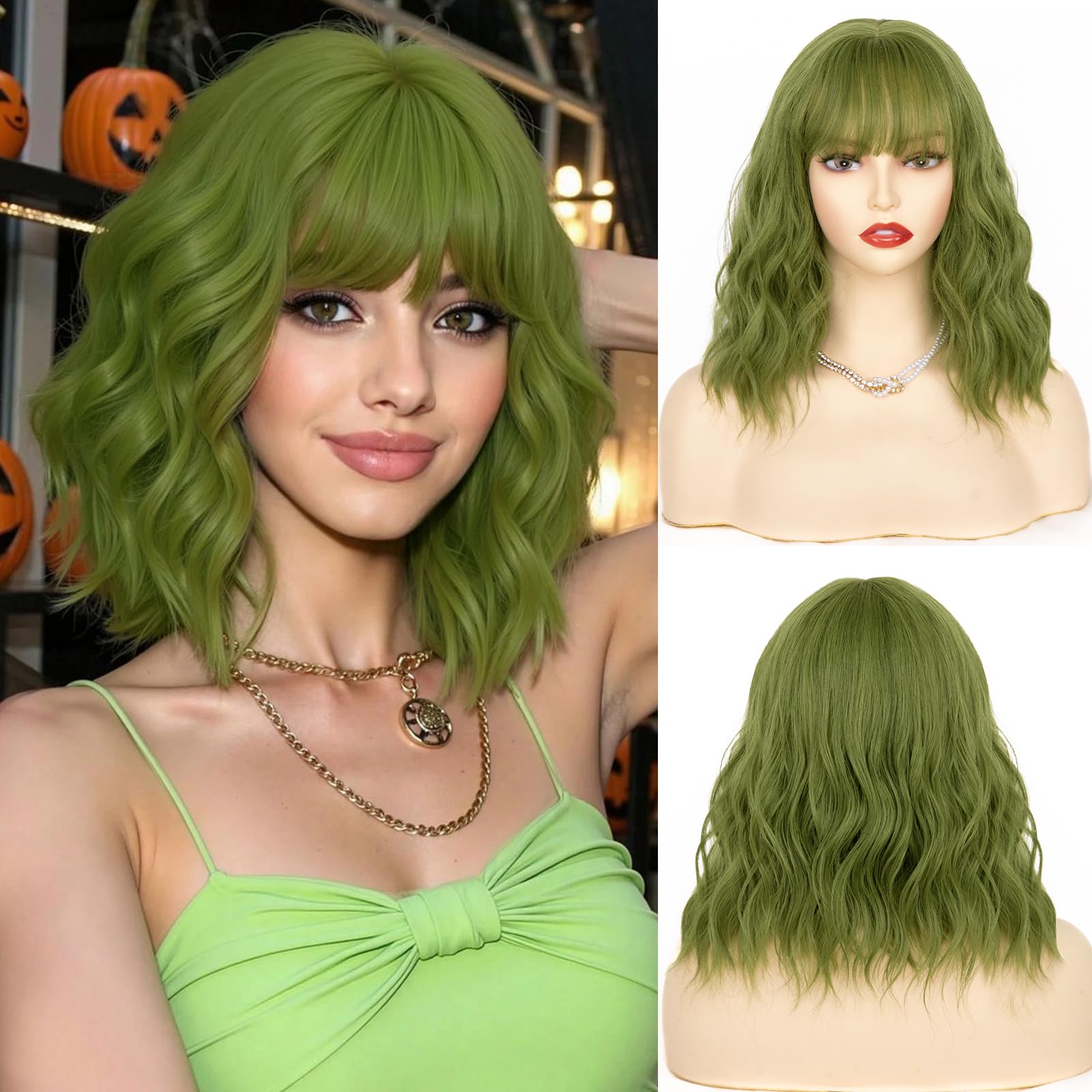 Amazon.com : NAYOO Light Green Bob Wig for Women, 14 Inch  display picture 3