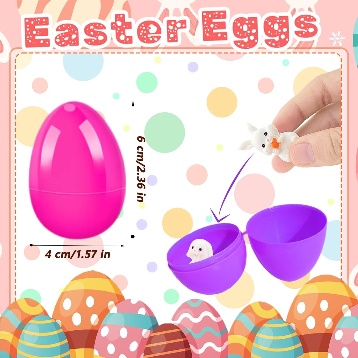 Xanllaxa 48Pcs Easter Eggs Filled with Bunny,24Pack Eggs with Mini Rabbit Figurines,Prefilled Easter Eggs with Toys for Easter Hunt Eggs,Easter Basket Stuffers,Kids,Party Favors,Gift