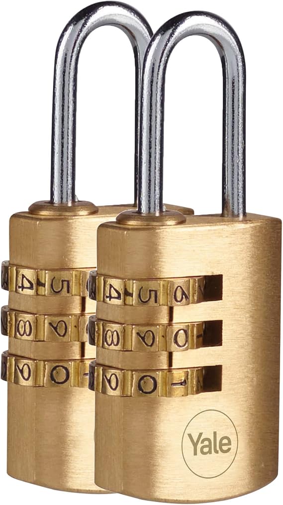 Yale Y150B/22/120/2-22mm Encrypted Brass Padlock Set of 2 - Standard Protection - Steel Ring - 3 Digit Password