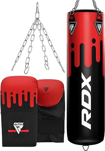 RDX Saco de boxeo pesado 12 piezas rellenas de 5 pies y 4 pies juego de kickboxing para adultos cuero maya guantes de perforación soporte de pared
