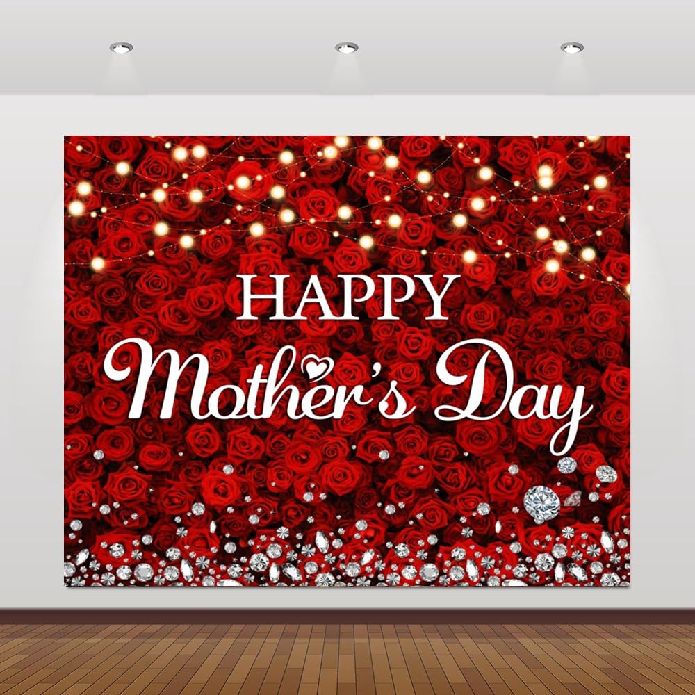 Happy Mother's Day Sfondo 3 x 2,4 m rose rosse fiori da parete festa della mamma sfondo decorazioni banner felice festa della mamma festa fotografia sfondo decorazione forniture puntelli