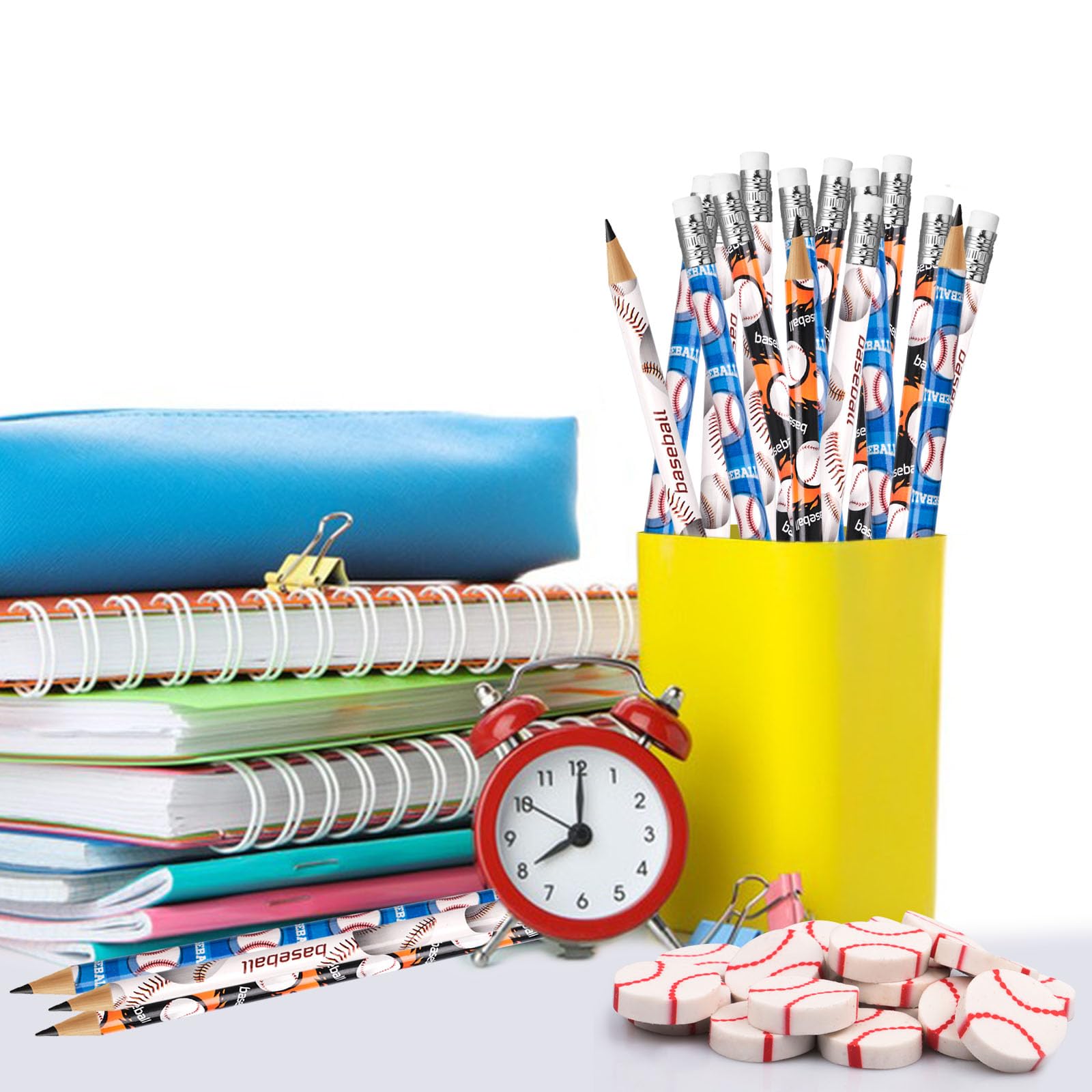 HLenyoy 36 Pièces Crayons de Sports,36 Pièces Gommes de Sports,Crayon à Dessin sur Thème de Baseball, Fourniture Scolaire