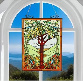 ibrant Sprg Tones Tree of IFE Staed Gass Suncatcher Wdow Pane 18x25 (8x8)