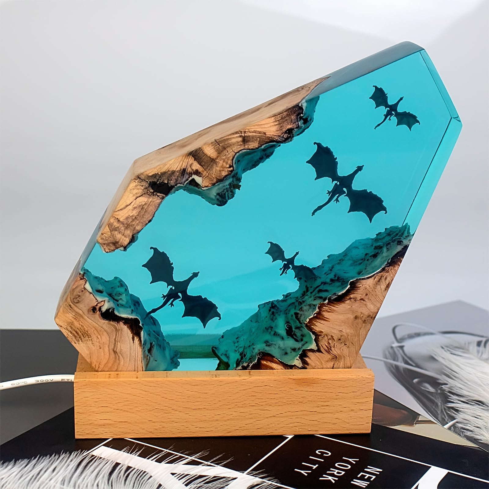Drachen-Lampe aus Harz, handgefertigt, Heimdekoration, Nachttisch-Nachtlicht, einzigartige Harz-Beleuchtung, Nachttisch-Dekorationen für Schlafzimmer, geeignet für Feiertage
