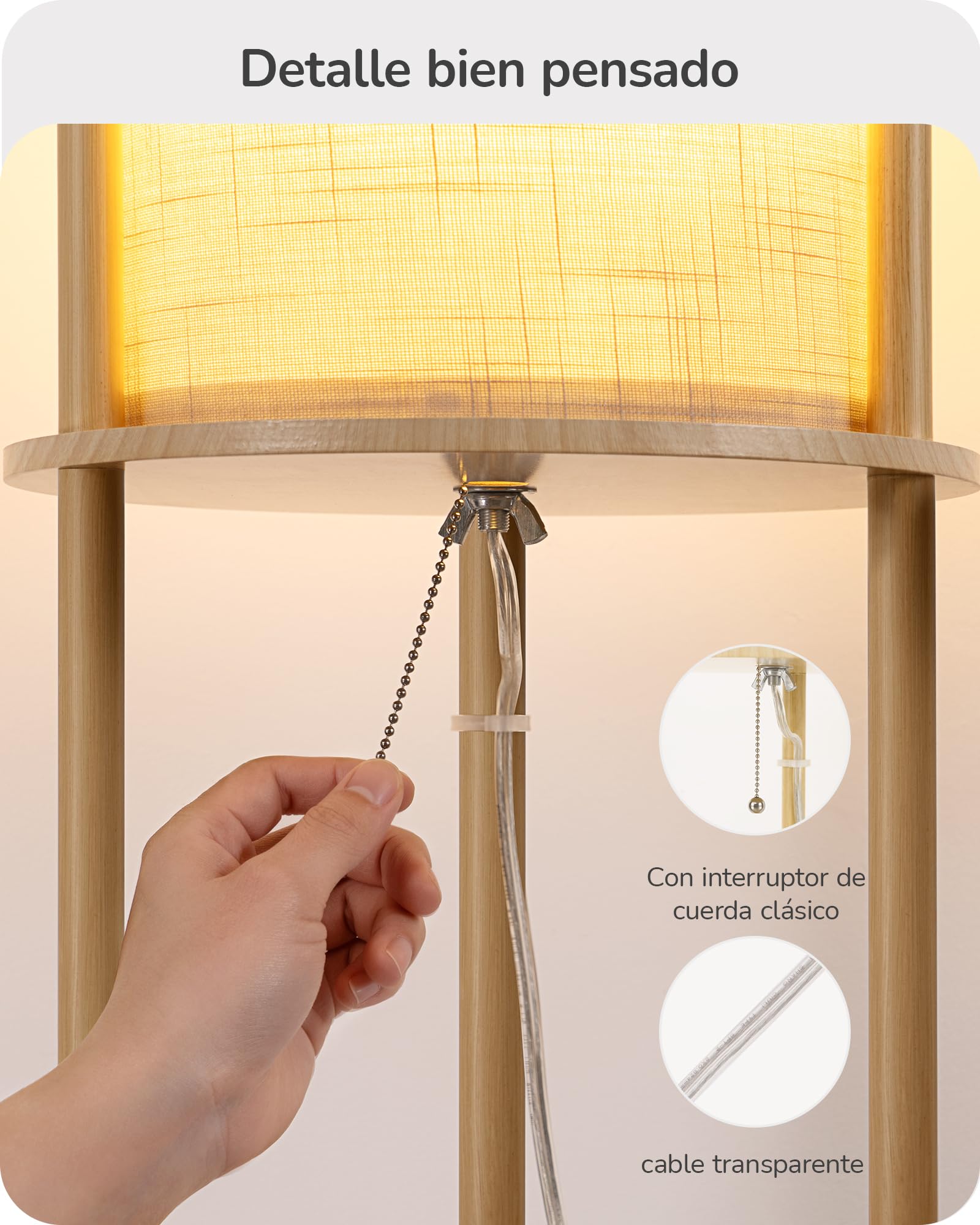 EDISHINE Lámpara de Pie Retro para Salón, Pantalla de Algodón-Lino y Estructura Metálica, Bombilla LED 2700K Incluida, Lámpara E27 para Habitación Infantil, Dormitorio y Rincón de Lectura, Blanco