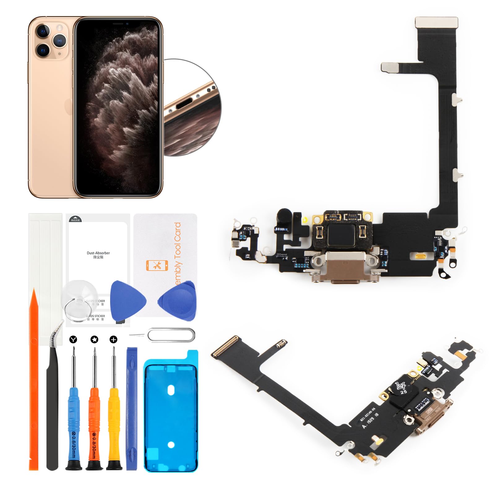 Connecteur de charge iPhone 11 Pro de rechange noir avec câble flexible - 8