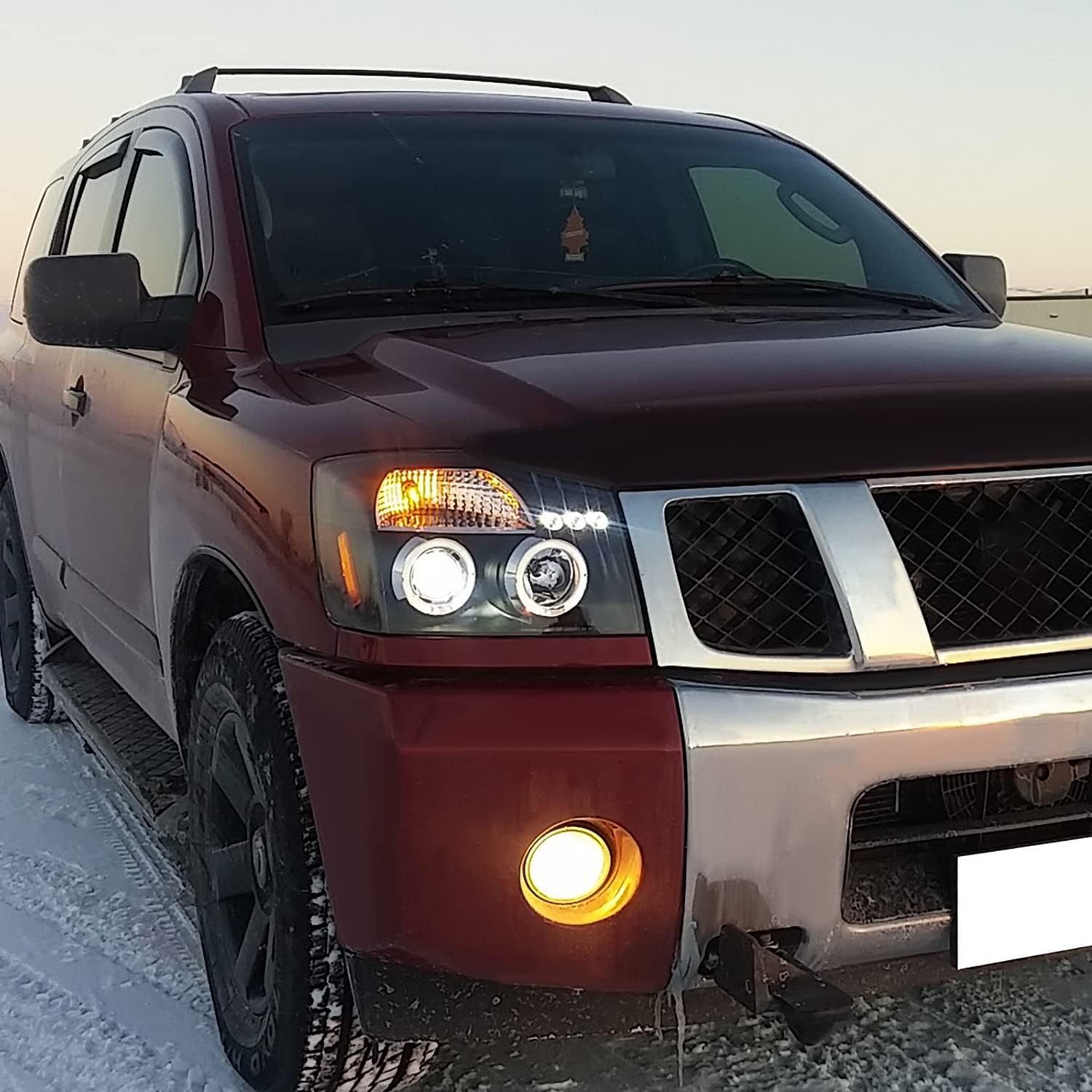 SPEC-D TUNING Black Projector Headlights Compatible with 2004-2015 Nissan Titan, 2004-2007 Nissan Armada, Left + Right Pair Headlamps Assembly
