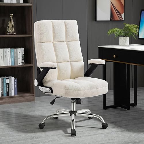 Miniatura 8 de SEATZONE Silla de oficina ejecutiva, silla de escritorio de cuero negro con reposabrazos abatible, sillas de escritorio con ruedas, silla giratoria
