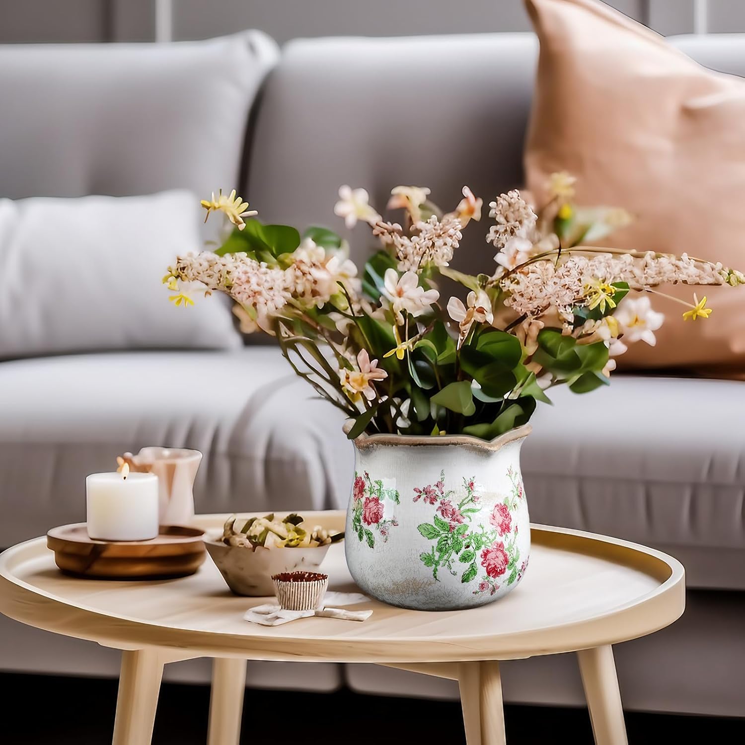 Newtay 6 Inch Ceramic Plants Pots Vintage Ceramic Flower Planters Crackle Glaze Finish Flower Pots Decorative Floral Vintage Planters for Living Room Garden Home Decor Gifts(Classic)