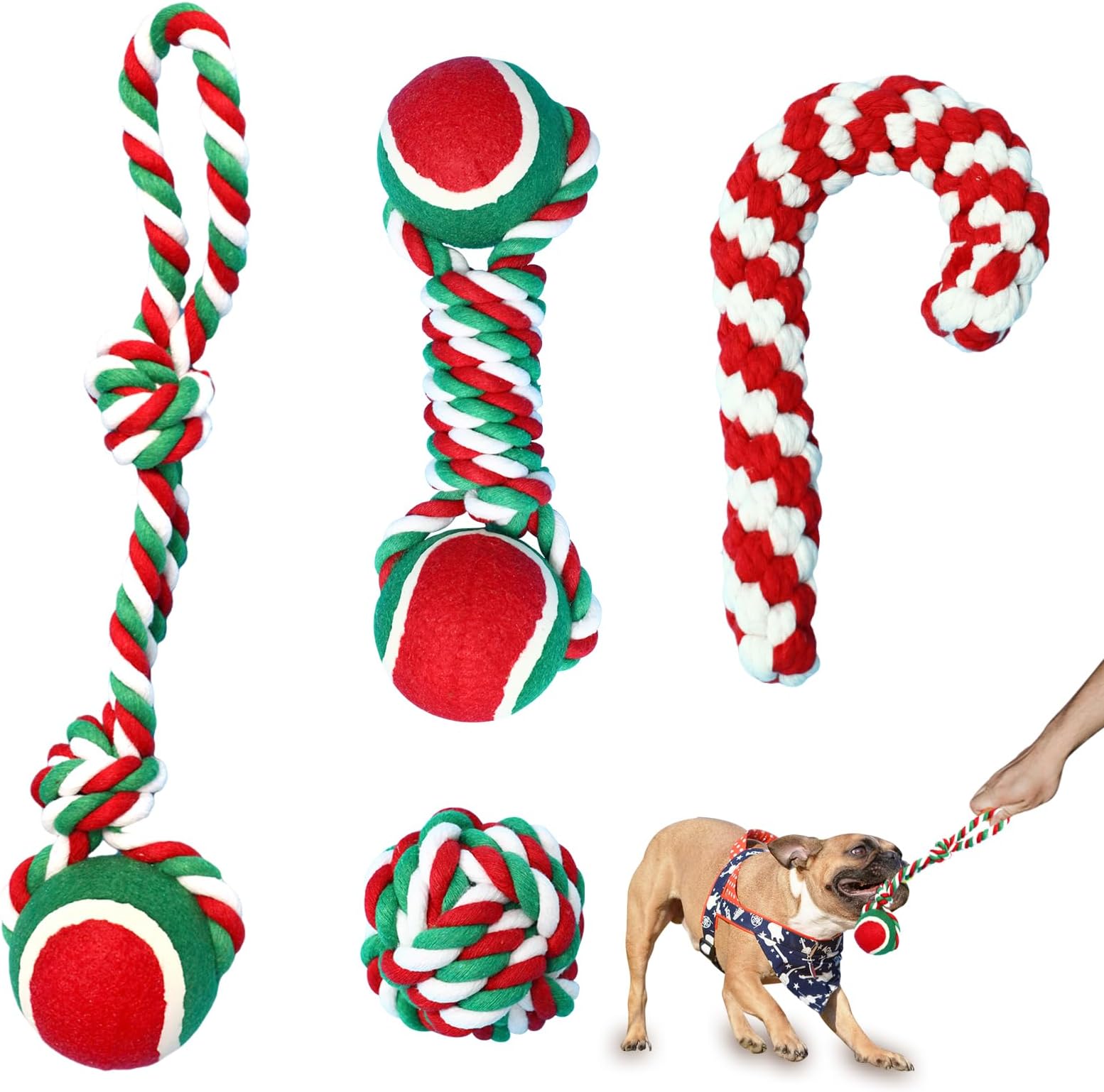 ROSAUI Dog Rope Toys Christmas Dog Toy Set - Festive Fun for Your Furry Friend