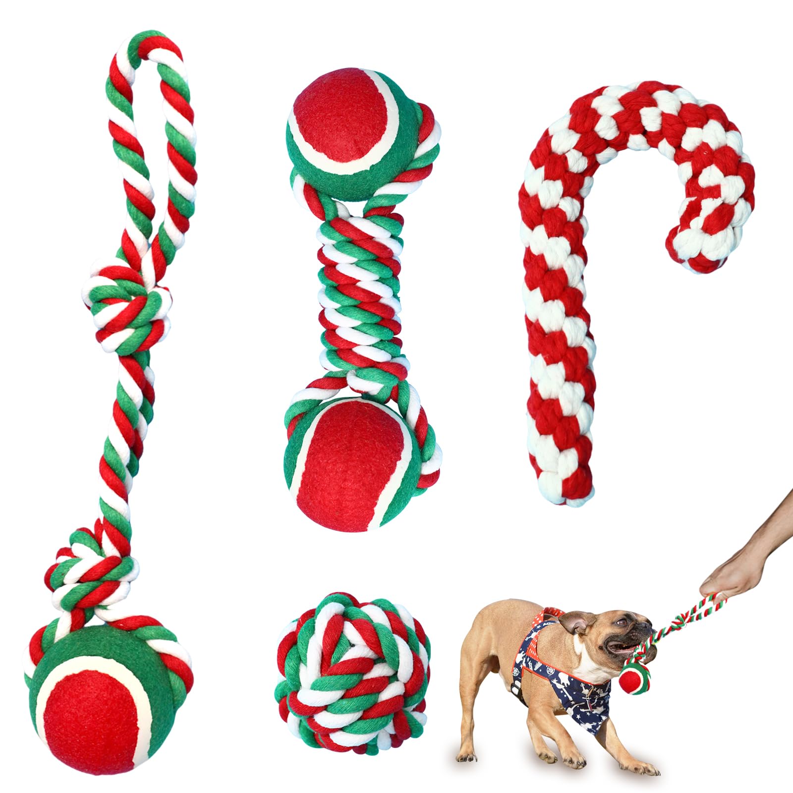 ROSAUI Dog Rope Toys Christmas Dog Toy Set - Festive Fun for Your Furry Friend