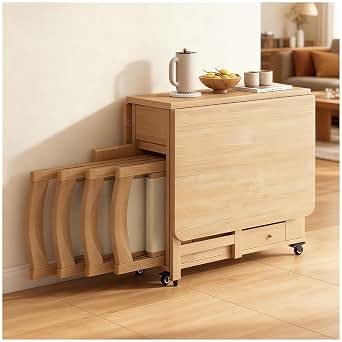 BYZOMU Juego De Mesa De Comedor Plegable, Extensible, con 4 Sillas. Mesa Abatible De Madera Maciza Que Ahorra Espacio, Ideal For Cocina, Comedor, Sala De Estar O Restaurante.