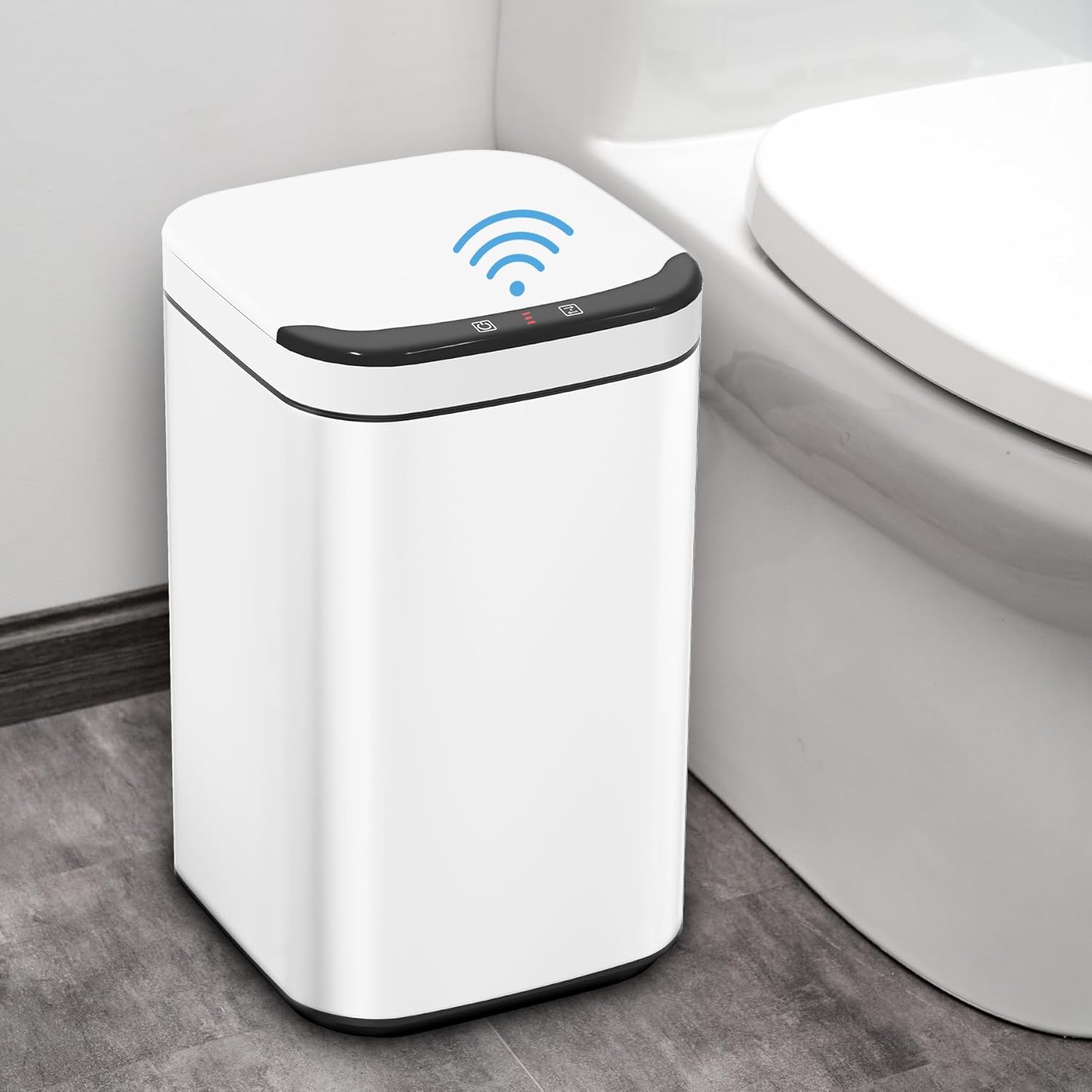 TrashAid Touchless Bathroom Trash Can with Lid, 3.4 Gallon Motion Sensor Metal Trash Bin with Odor Filter, Automatic Garbage Can for Bedroom, Office, Living Room, White