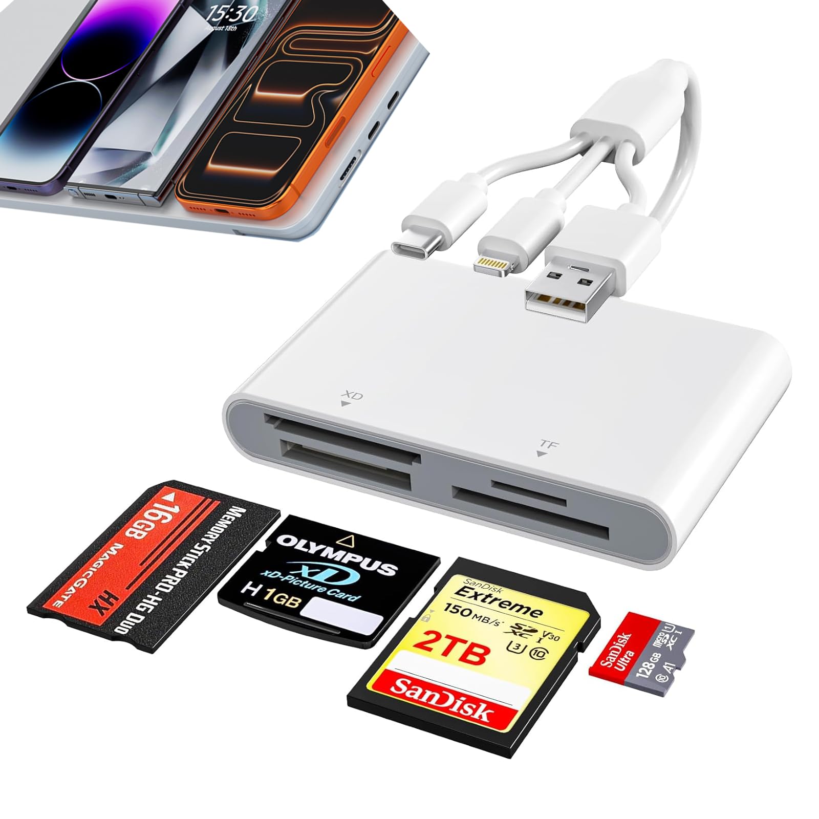 Adaptador Memory Stick Pro Duo lector de tarjetas SD TF XD USB C compatible con iPhone 16 Mac 8