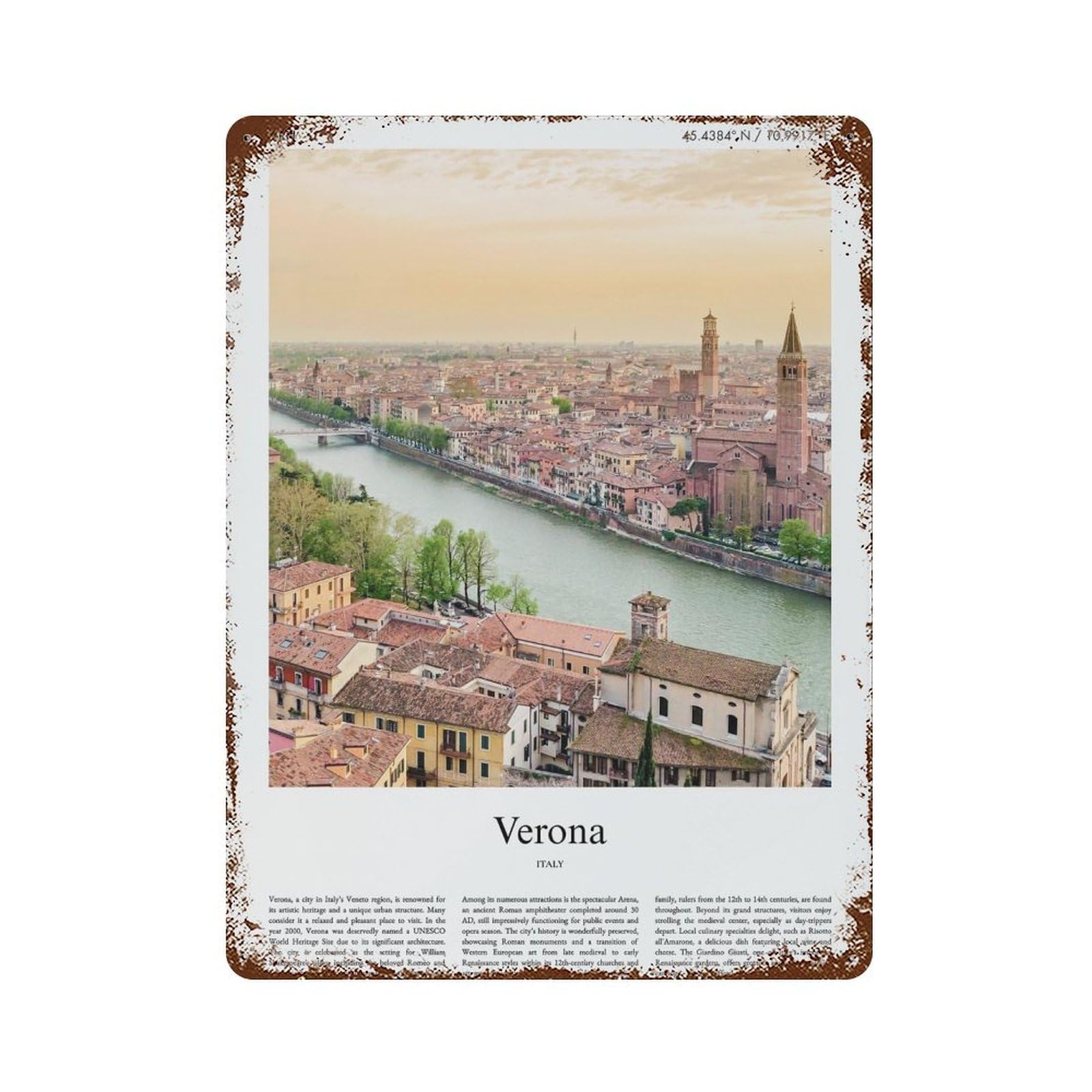 xiaoxiaoshen Verona Italy City Scenery Wall Decor Art Metal Tin Poster Modern Home Decor Art Home Bar Shop Decorations Vintage Sign 40x30cm