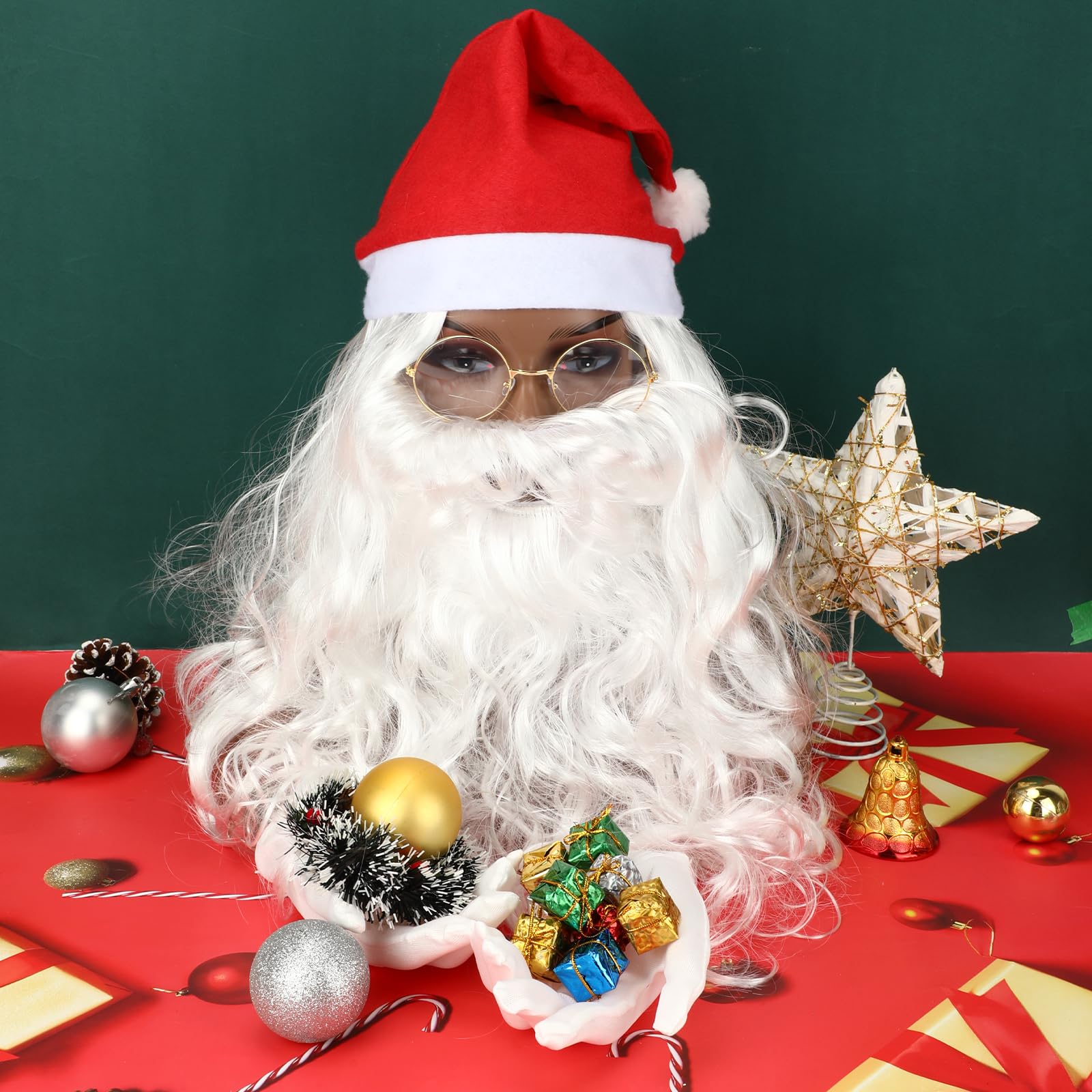 Costume Père Noël Complet – Perruque, Barbe, Bonnet, Lunettes Pour Cosplay Et Décoration