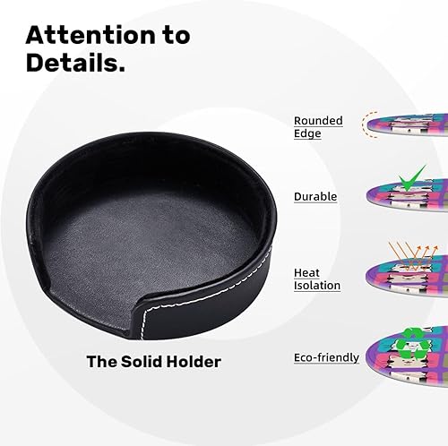 Miniatura 9 de Drink Coasters Set of 6, Cats Printed PU Leather Round Coaster with Holder for Outdoor, Office, Bar, Funny Heat-Resistant Home Desk Decor