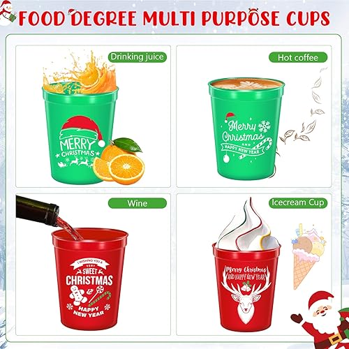 Miniatura 4 de Vasos de fiesta de Navidad a granel de 12 onzas a granel de plástico reutilizables de Navidad para beber bastón de caramelo, pan de jengibre,