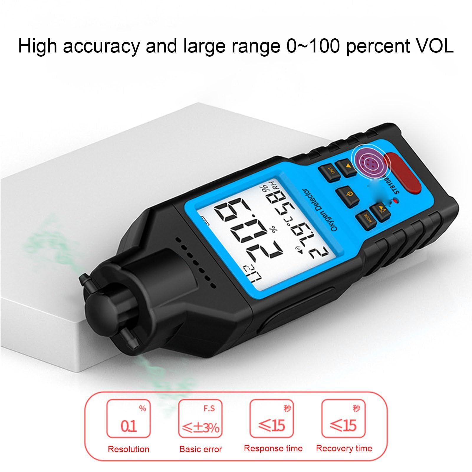 Detector de Oxígeno Portátil Medidor Concentración 0-100% Vol con Alarma para Gas O2 Doméstico