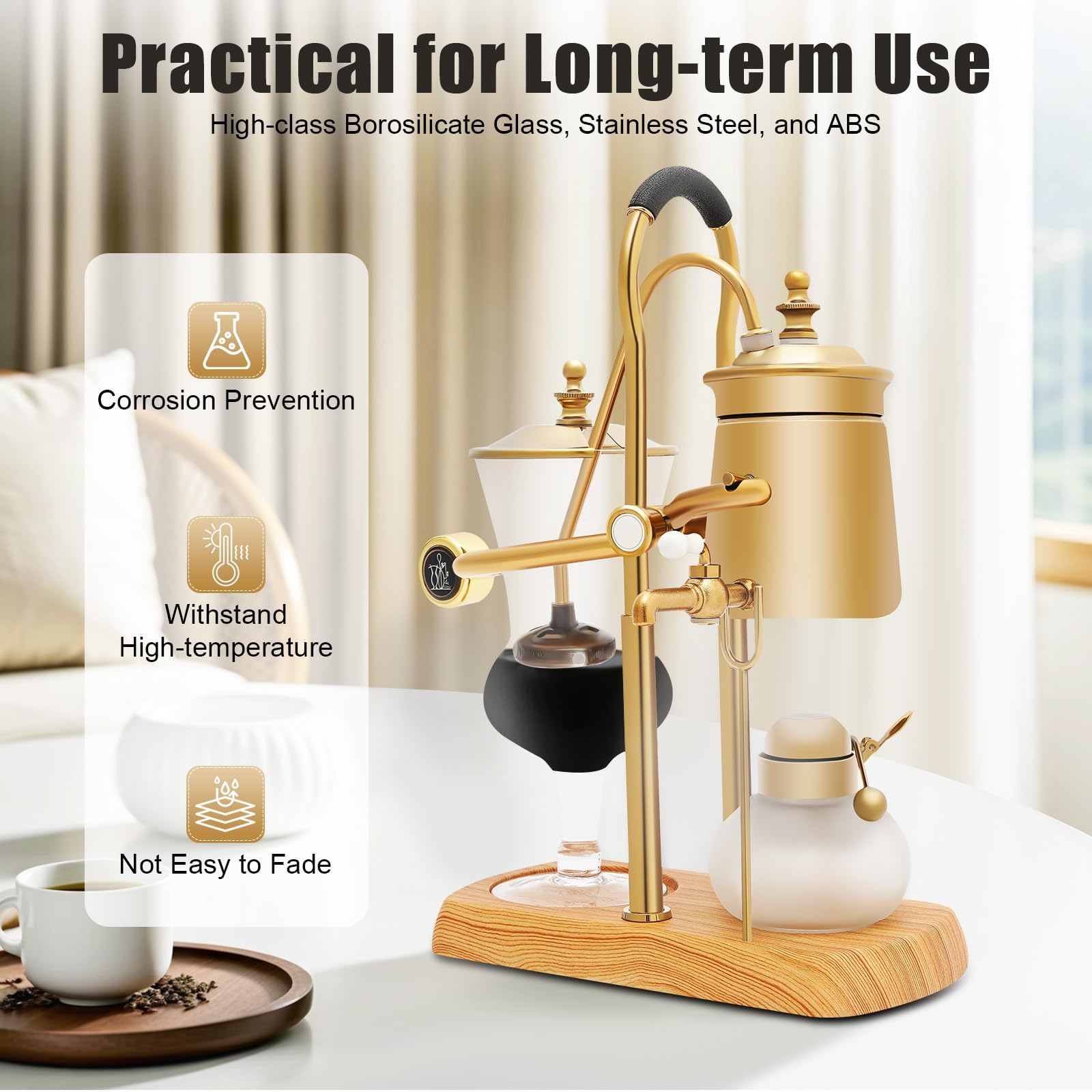 Macchina da caffè a Sifone Balance, Caffettiera a Sifone, capacità 400 Ml, Vetro Borosilicato E Acciaio Inossidabile 304, Principi del Sifone E Stabilità Sicura, per Negozi di Bevande, Bar