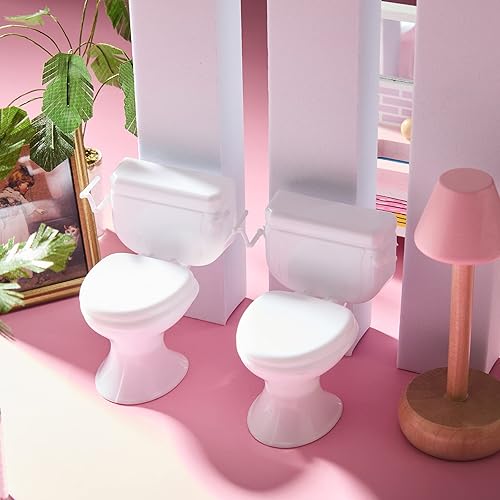 Miniatura 5 de 2 piezas Mini asiento de inodoro de juguete para casa de muñecas, muebles clásicos en miniatura, baño para bebé, juguete para pastel pequeño,