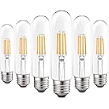6 Pack T10 LED Bulb, 5W=60W Equivalent, 3000K Soft White, Vintage Edison Filament Bulb, 500 Lumens, Tubular Light Bulb, Damp Rated, UL Listed, E26 Standard Base