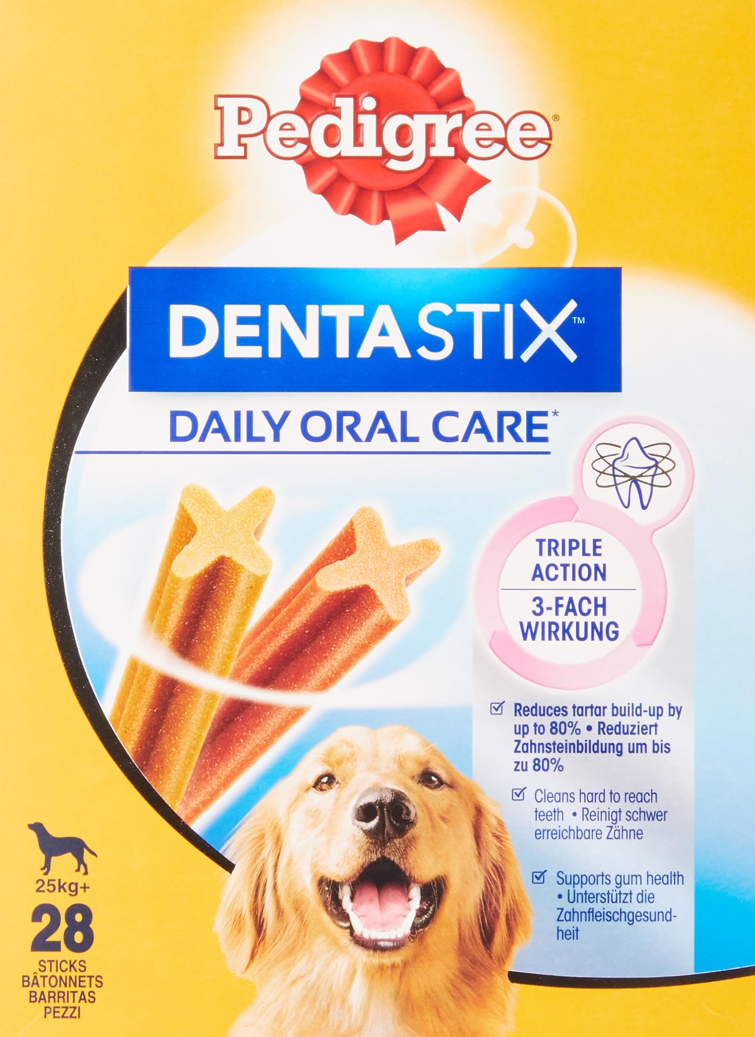 Pedigree - Barritas Dentastix para perros, 4x4x(7pc/270gr)= 4,32 kg .112 ud diaria para higiene oral