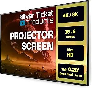 Silver Ticket Products S7 Series 100-Inch Fixed Frame Projection Screen, 16:9 Format, 4K/8K Ultra HD, HDR & Active 3D