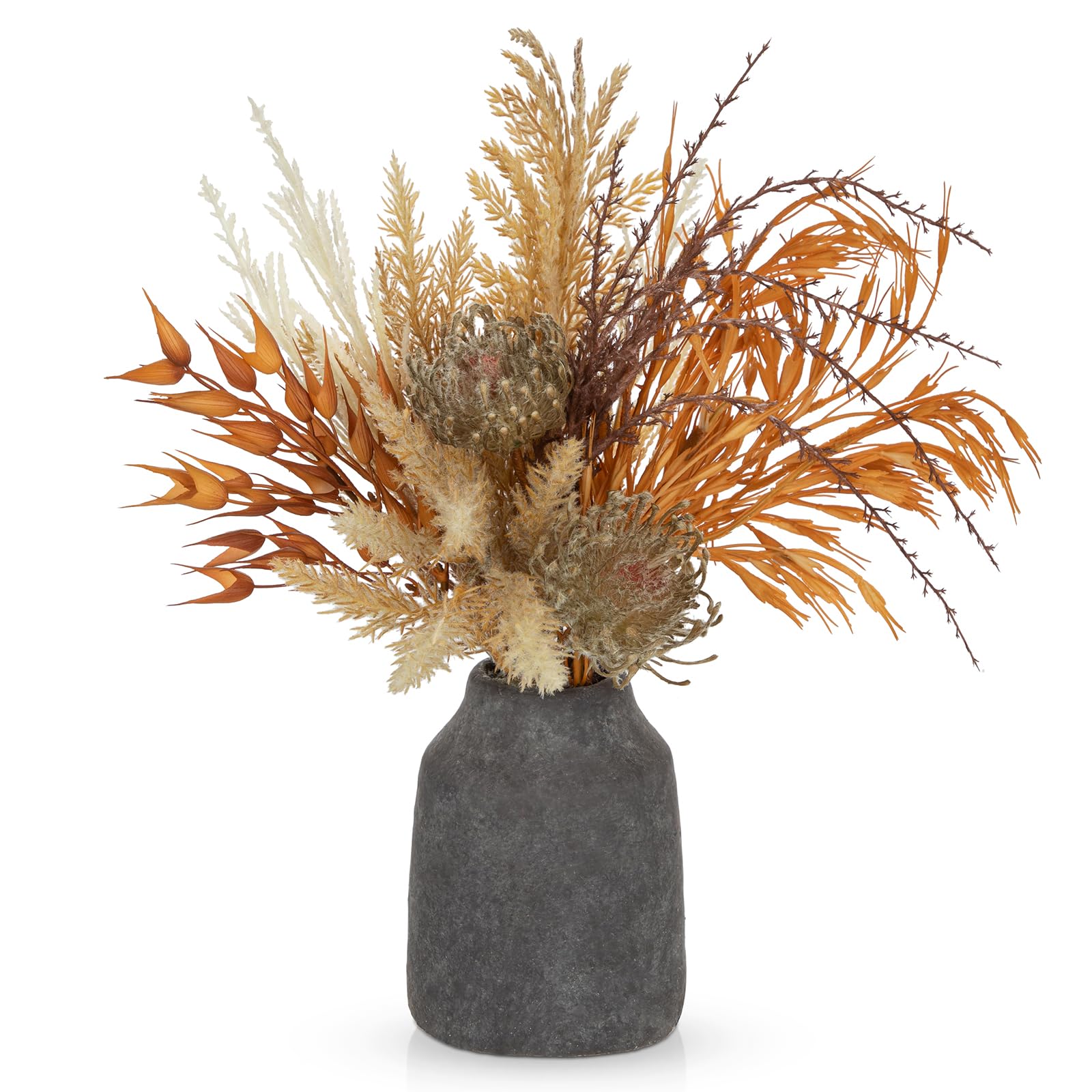 Briful 17.7" Artificial Pampas Grass with Rustic Ceramic Vase - Autumn Artificial Plants, 45CM Boho Vintage Decor Faux Pampas Fake Plants for Centerpiece, Autumn Decorations