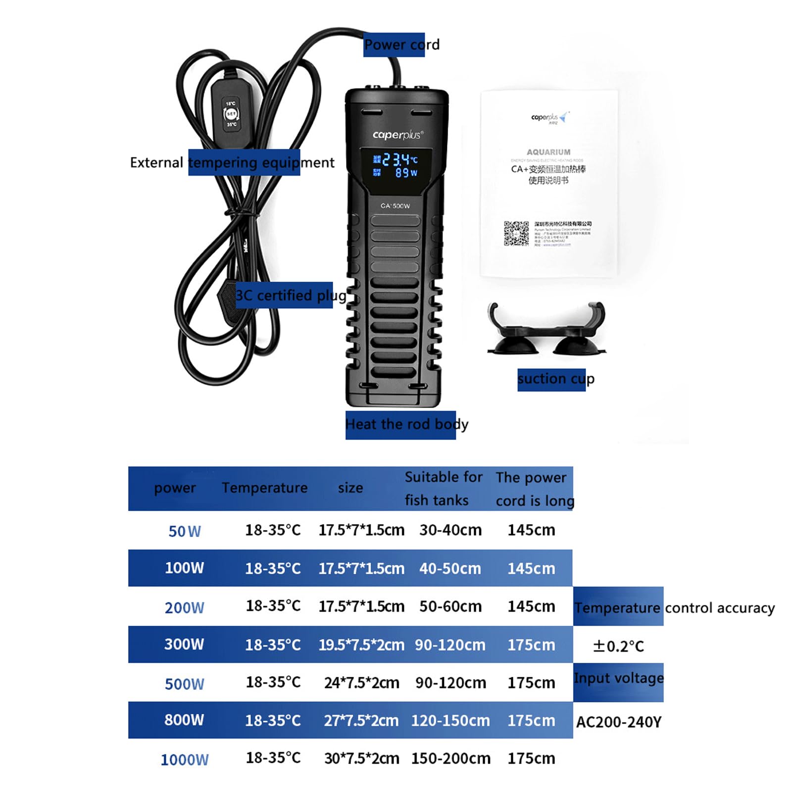 Asta di Riscaldamento Serbatoio Pesce Barra Riscaldamento Automatica Temperatura Costante per Il Risparmio Energetico,1000W