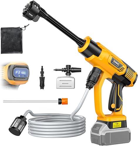 DIYtoolifz Lavadora a presión inalámbrica compatible con batería DeWalt de 20 V, 800 PSI ultraligera de 2.2 libras con motor sin escobillas,