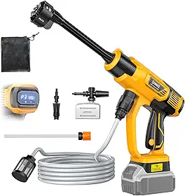 Lavadora de Alta Pressão Sem Fio Compatível com Bateria Dewalt de 20V, 800Psi, Ultraleve (1 Kg), com Motor Sem Escova, Mangueira de 5 M E Bico 6 Em 1 + Canhão de Espuma para Carro, Pátio