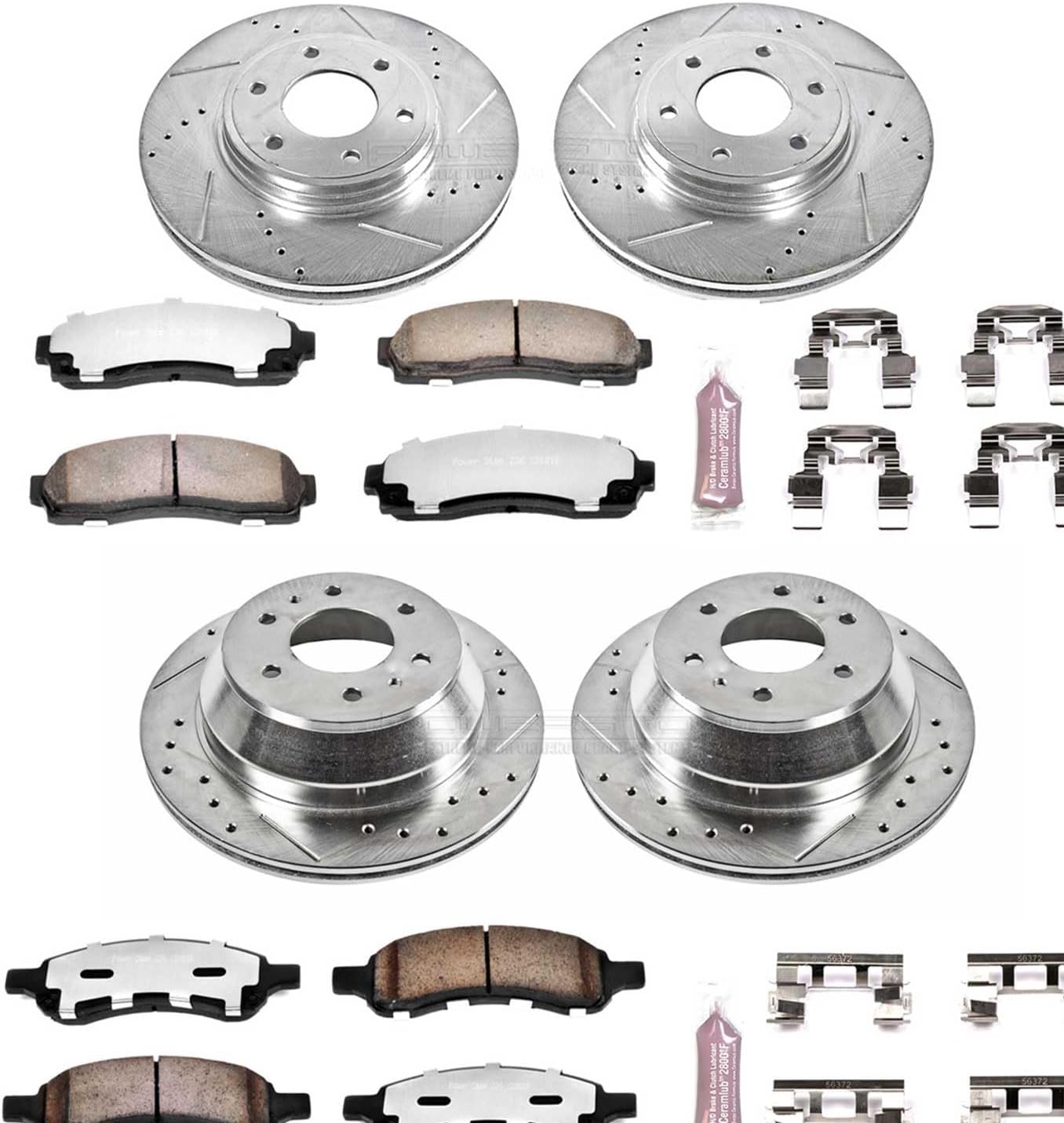 PowerStop Front & Rear Brake Kit For Chevrolet Trailblazer 2006-09 | Saab 9-7x 2008-09 - Truck & Tow Carbon Fiber Ceramic Brake Pads + Drilled & Slotted Rotors Upgrade, K1454-36
