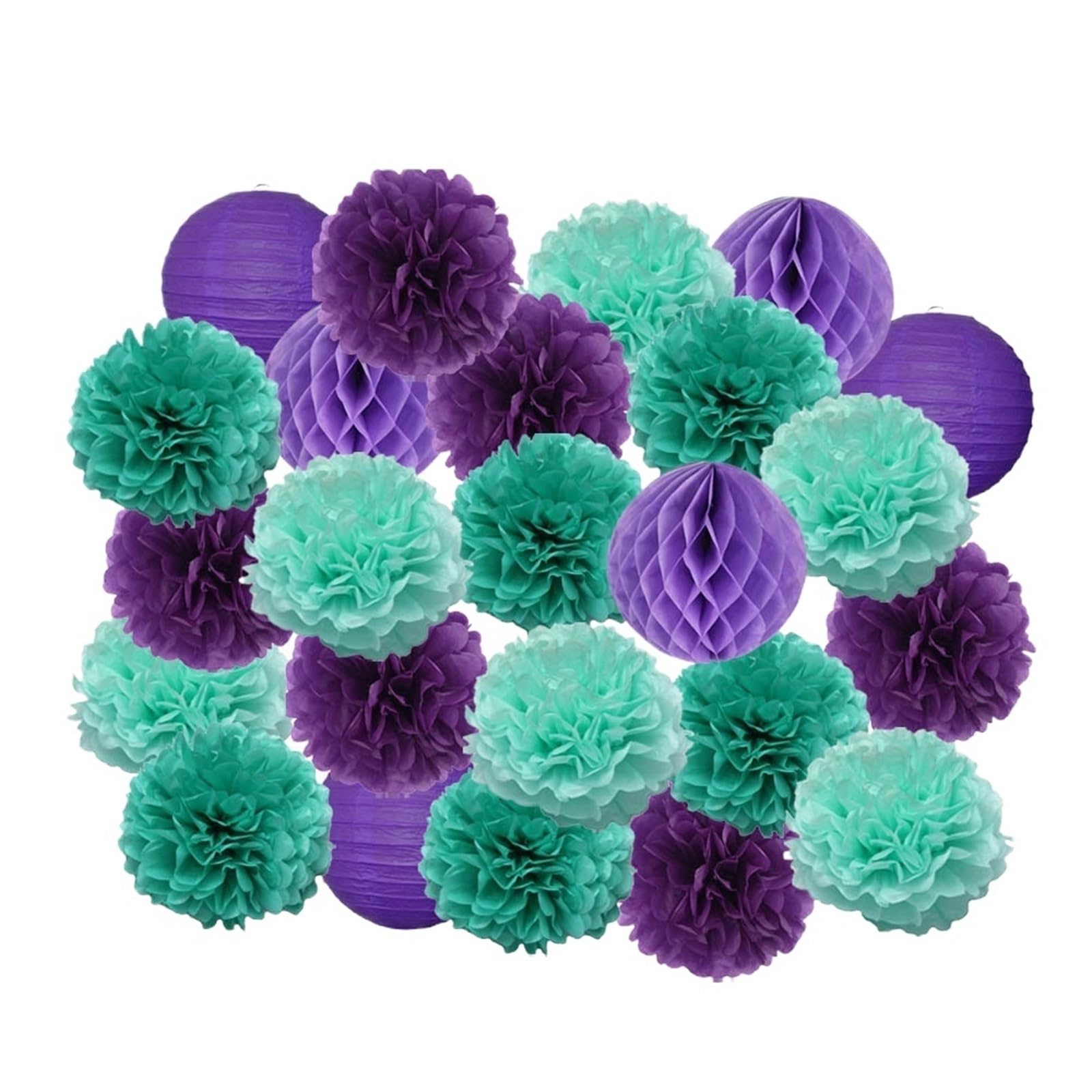 Paper Pompom 24pcs Party Favor Hanging Paper Pompom Boy Girl Birthday Dark Blue Wedding Events Decoration White Lanterns for Party(Color6,Small-8inch)