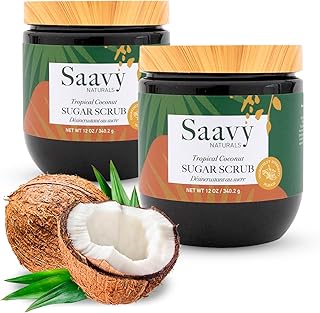 Saavy Naturals Tropical Coconut Sugar Scrub, Relaxing Tropical Scented Body Sugar Scrub Exfoliator, Vegan Natural Body Scr...
