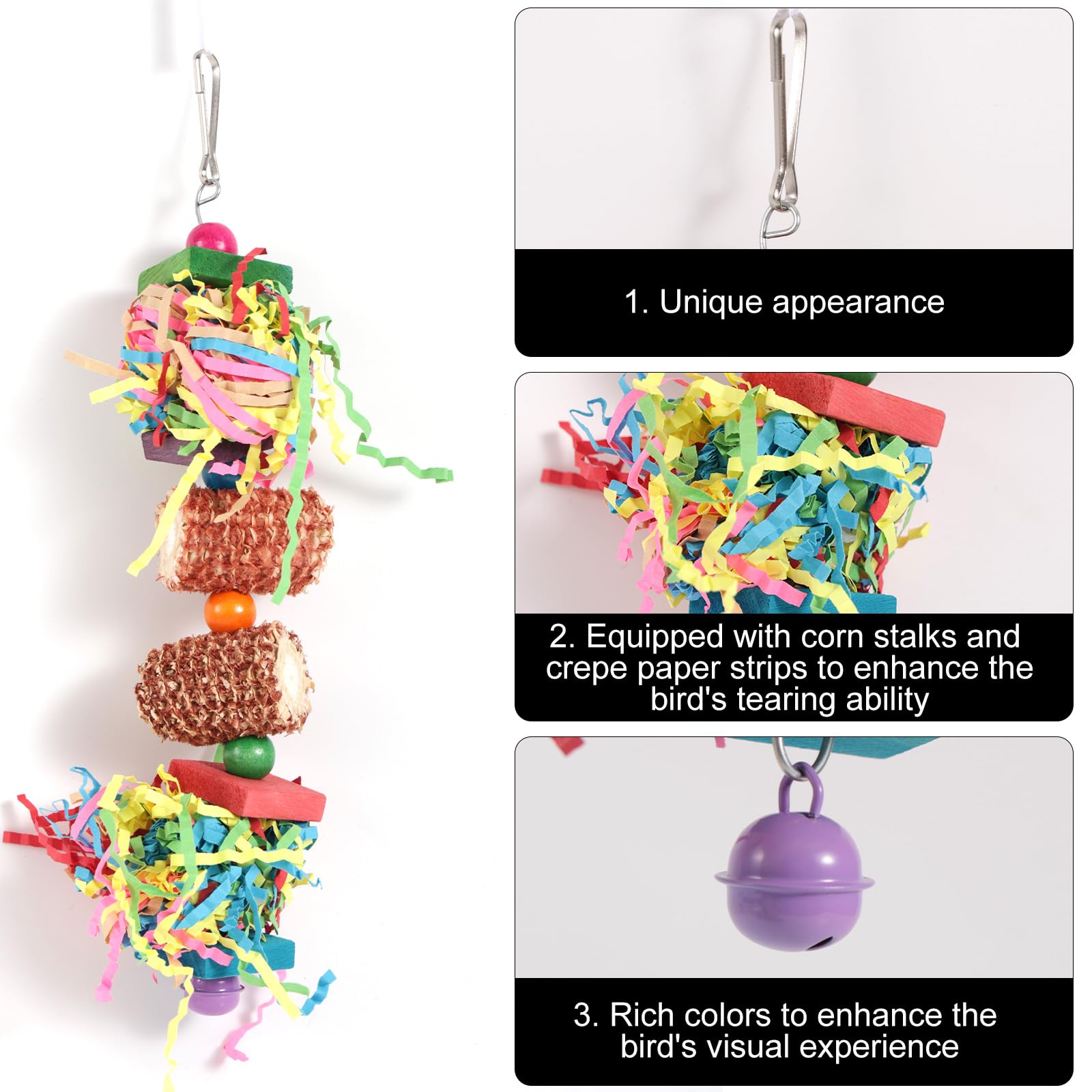 2pcs Bird Toys, Parrot Toys for Parakeets Cockatoos Cockatiels Budgie Conure Macaw Corn Cob Shredding Paper Tearing & Foraging Toy Chewing Hanging Toy Cage Accessories for Small & Medium Birds Pet - image 4