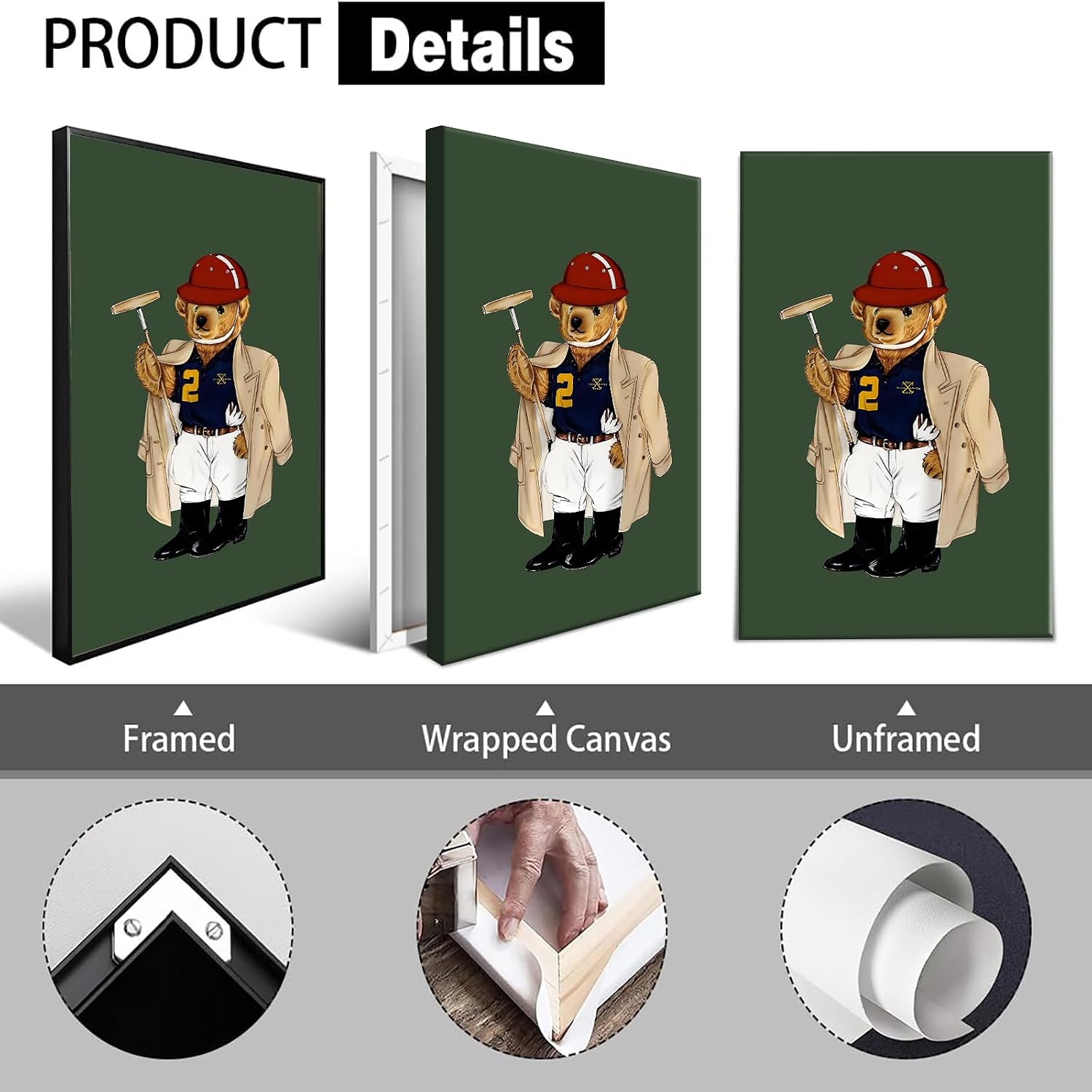 Trendy Cute Toys Bear Portrait Wall Art Funny Magazine Bear Canvas Posters Green Sports Animal Prints Painting For Living Room Bedroom Dorm Wall Decor 12x16in Unframed image 2